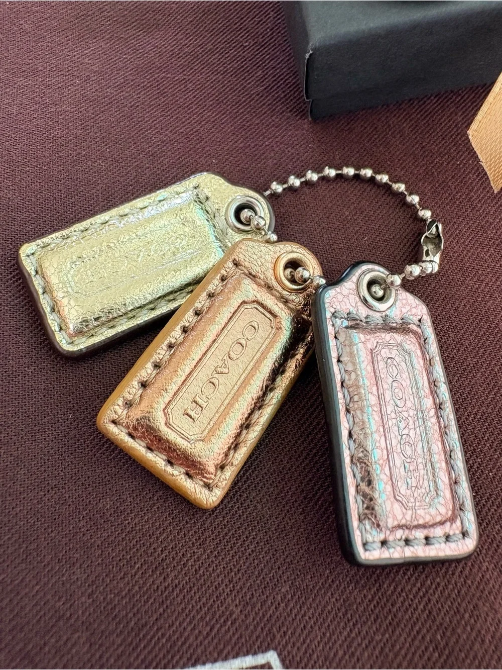 Y2K Coach RARE SET OF 3 | Mixed Metals Metallic Leather Hangtags Bag Charms